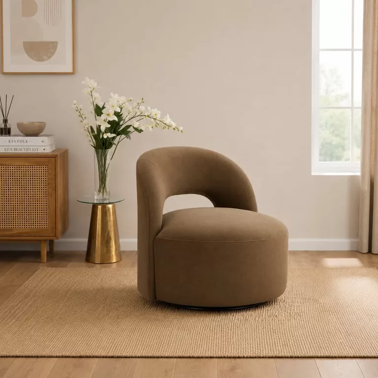 Élite Curve Accent Chair-Natural Wood.