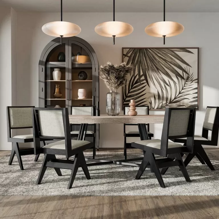 Livano Dining Set – Natural Wood Table with Metal Legs