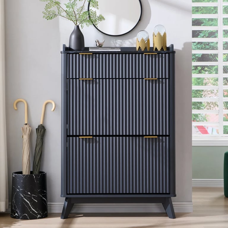Lévon – Wavy Natural Wood Shoe Cabinet with Faux Marble Top