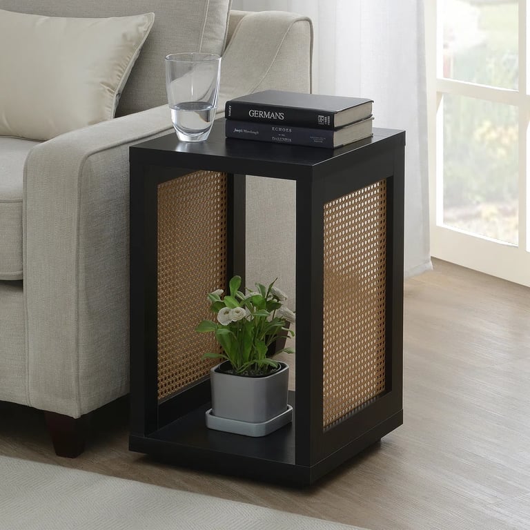 Siems Natural Wood & Rattan Side Table – Minimal Design