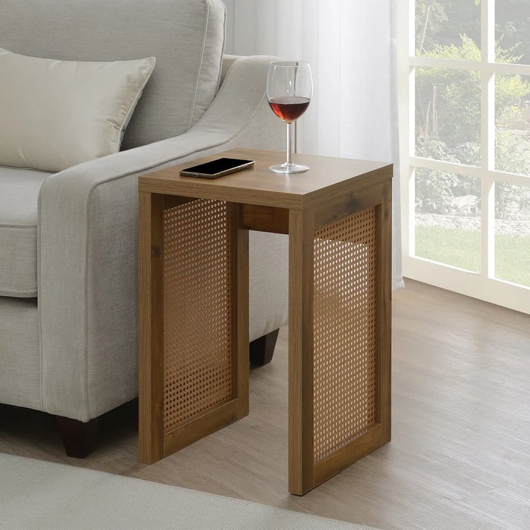 Siems Side Table with Rattan Panels – Natural Wood