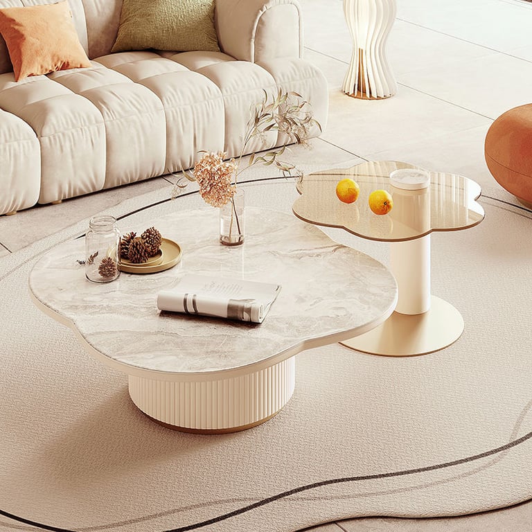 Eclipse – Modern Coffee Table Set with Marble-Effect Top – Natural Wood