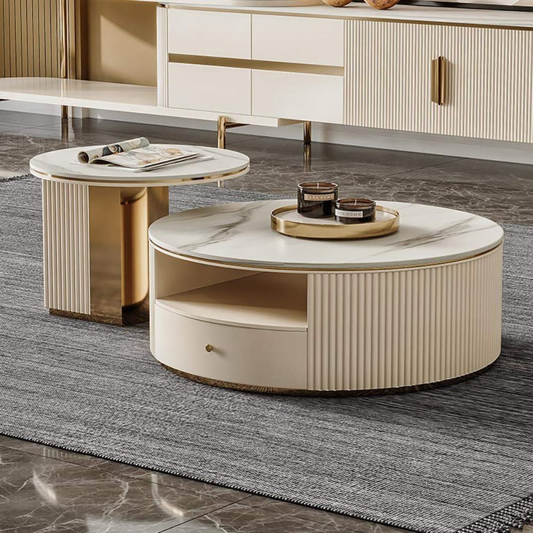 Aurora Duo Coffee Table Set – Marble Look Top