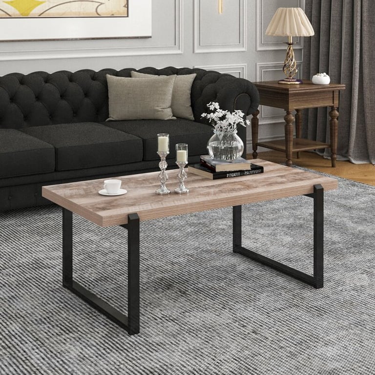 تارو طاولة قهوة من الخشب الطبيعي – تصميم بإطار معدني